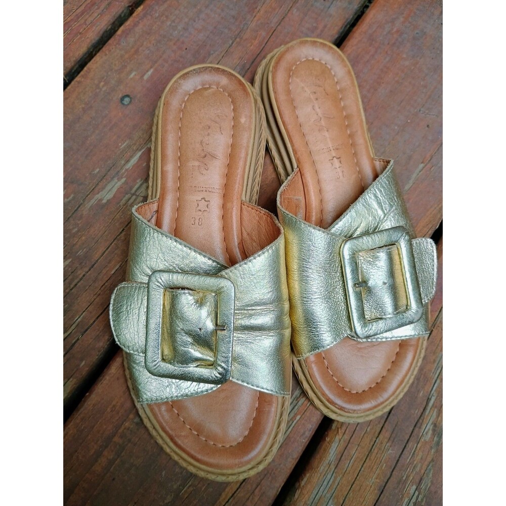 Tyche Monroe Gold Women's Sandal Slides Size 38 Leather